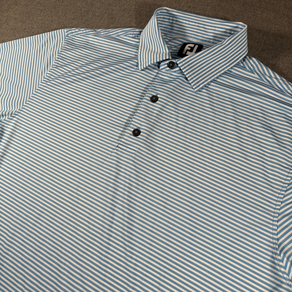 FootJoy Polo‎ Shirt Mens XL Blue Striped Short Sleeve Performance Golf Top